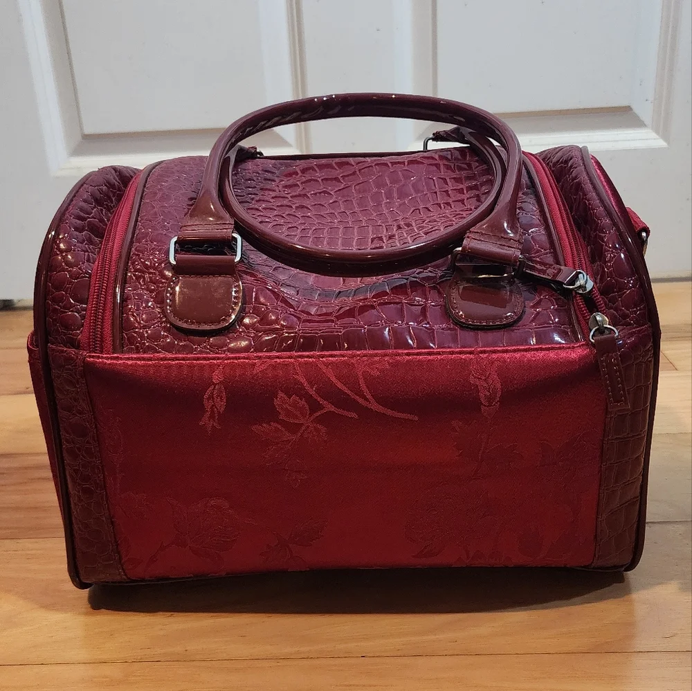Red Floral Faux Croc Embossed Faux Leather Tote Bag